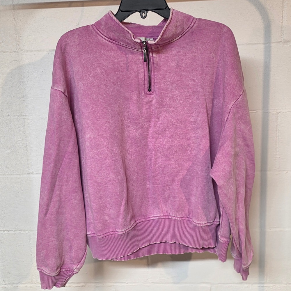Zenana Women 3X Pink Acid Wash Quarter Zip Sweatshirt OTW-4304X5 Relaxed Fit